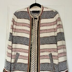 Zara Printed + Fringe Jacket